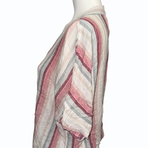 Rails Thea Linen Striped Shirt Womens L Tropic Stripe Metallic Thread Front Tie - Picture 7 of 13